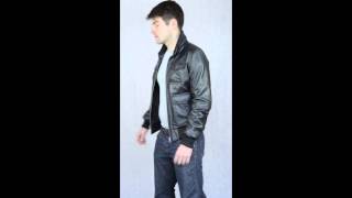 Men's Leather Bomber Jacket in Black - Orenco