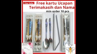 SOUVENIR PERNIKAHAN TERBARU sendok motif dan sedotan set stainless