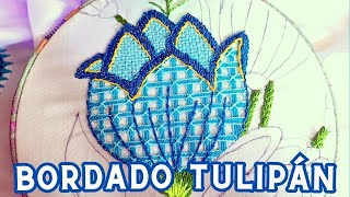 Comienzo a bordar un diseño de TULIPANES - Tutorial bordado tulipan azul | Un Mundo Maravillisa