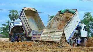 amazing dump trucks loading soil machine dozer- Skillfully KOMATSU D31px Dozer Strong In Sticky Soil