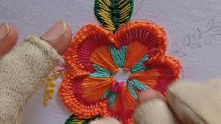 Hand embroidery beautiful colorful 3 colors flower with easy stitches.