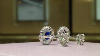 2.00 Carat Designer Halo Style Blue Sapphire and Simulated Diamond Earrings