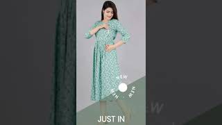 Women's Casual 3/4 Sleeve Printed Viscose Maternity Feeding Kurti (Green)