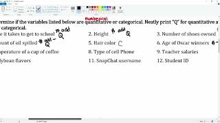 Quantitative or Categorical Data. Question 1