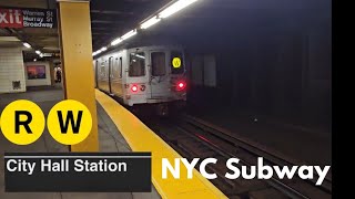 R and W trains at City Hall on Broadway in Lower Manhattan.