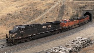 A Runaway Horse! Norfolk Southern Locomotive Leading a Heavy BNSF Grain Train!