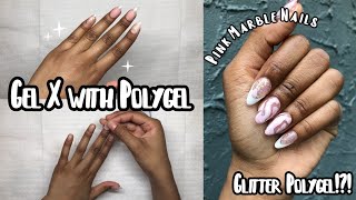 GEL X Nails with POLYGEL! Nude and Glitter Polygel for GEL X METHOD!