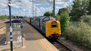 Class 55 Deltic, 55009 ALYCIDON passing Biggleswade on a railtour - 29/07/23