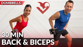 30 Min Home Back and Biceps Workout with Dumbbells for Women & Men - Full