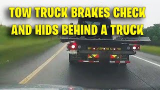 TOW TRUCK CHECKS BRAKES AND HIDS BEHIND A TRUCK | Idiots In Cars, Road Rage USA & Canada 2024