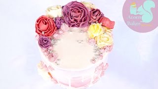 FLORAL BUTTERCREAM DRIP CAKE | Cake Tutorial | Acorn Bakes