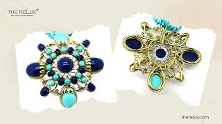 DIAMOND, LAPIS LAZULI & TURQUOISE SPRAY NECKLACE BROOCH | The Relux