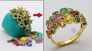 make a unique jewelry - custom made gold ring with 10 types of gemstones