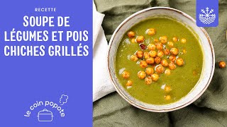 Soupe de légumes et pois chiches grillés