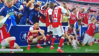 Aubameyang dropping the FA Cup trophy