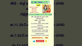 Today Panchangam 12/08/2024  #shorts  #sravanamasam2024  #telugupanchangam  #trending #viralshorts