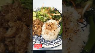 Japanese sticky rice with pullock fish, edamame beans with mixed salad. 🥗