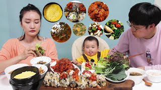 [집밥먹방] 주먹밥 만들어서 제육볶음,계란찜,상추된장국 집밥먹방/mukbang