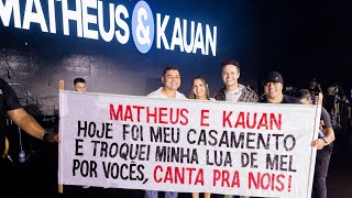 Casal comemora o casamento em show de Matheus e Kauan ao som de "Que sorte a nossa"