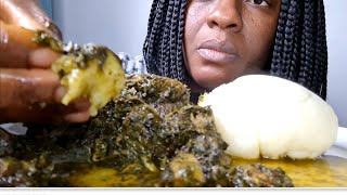 ASMR FUFU AND BLACK SOUP MUKBANG | NO TALKING | REAL SWALOW EATING SOUND | HOW TO EAT FUFU