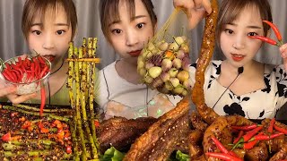 Crispy Giant Shrimp Cutlets | Garlic chili eating show | spicy hot pot with alots off chili 🌶️🔥🥵