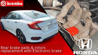 How to replace rear brake pads and rotors Honda Civic 2016 🔧 Step by step🔧