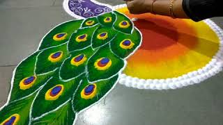 Peacock Rangoli for Diwali 2020 | Beautiful & Attractive Rangoli | Deepawali Rangoli