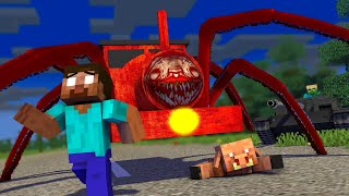 Minecraft Animation Choo Choo Charles vs Herobrine Zombie and Piglin