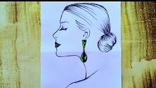 DRAWING OF BEAUTIFUL GIRL WITH GREEN EARRINGS SIDE VIEW - YANDAN YEŞİL KÜPELİ KIZ ÇİZİMİ