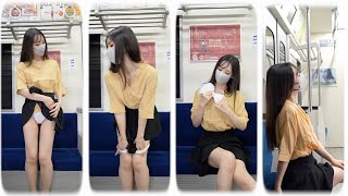 Train LOOKBOOK with up skirt on the subway Ai 실사 룩북