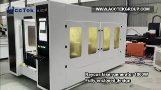 Full enclosed fiber laser cutter machine 1*2m raycus laser 1kw cutting 3mm stainless steel, aluminum