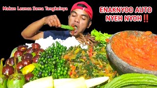 MUKBANG LALAPAN JENGKOL TUA,TERONG,LEUNCA,JAGUNG,OYONG,SALADA,SOSIN BALADO SAMBAL TERASI IKAN ASIN