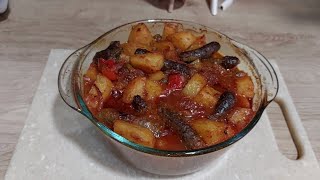 من ربع كيلو سجق عملنا طاجن سجق بالبطاطس يهبل يكفي عيلة‼️ Sausage with potatoes 💃🏻💯