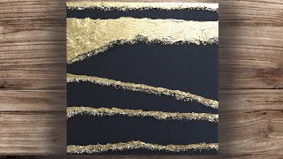 Abstract Acrylic Painting Black And Gold Leaf With Glitter