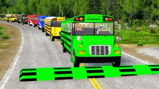 Double Flatbed Trailer Truck vs speed bumps|Busses vs speed bumps|Beamng Drive|BEAMNG4K#230