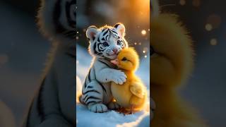 Cute little tiger and duck, cute animal, short video 🐅🦆#cute #shortvideo