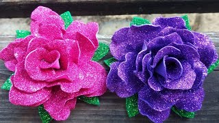 DIY🌹 beautiful flower / rose from glitter foamiran #craft #handmade #flower #paper #butterfly #diy