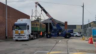 Loading tram W7.1031 at North Fitzroy depot for removal by road