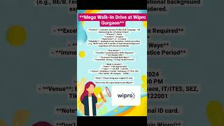 Mega Walk-In Drive at Wipro Gurgaon|12th August 2024#wiprojob#fresherjobs