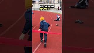 Little boy helps his friend cross the finish line… 🥺❤️