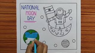 Chandra Dinam Drawing Easy / How to Draw National Moon Day Drawing / Chandra Dinam Poster