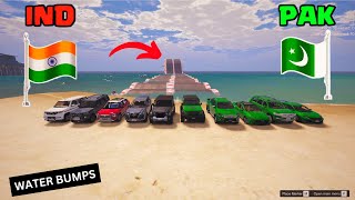 GTA 5 : INDIAN CARS VS PAKISTAN CARS BIG WATER BUMPS CROSSING CHALLENGE GTA 5 MOD!