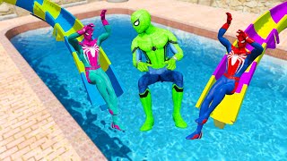 GTA 5 Rainbow Spiderman Crazy Waterslide Jumps & Ragdolls ( Funny Moments )