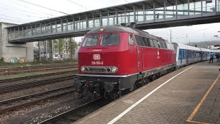 218 155 mit dem Freizeitexpress Südbahn in Ulm Hbf 29.04.2023 (HD)