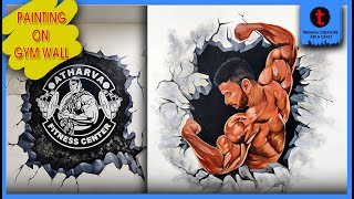 PAINTING ON GYM WALL || WALL PAINTING IDEAS || 3'D WALL PAINTING