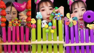 ASMR SATISFYING Sweet Drinking show pink,Green,Purple😋😍Yummy Sweet Strawberry 🍓 Eating #viralvideos