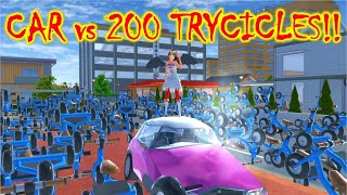 CARS VS 200 TRICYCLE!!! (EXPERIMENT VIDEO) | Sakura School Simulator