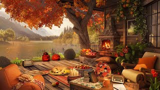 FALL PORCH COZY AMBIENCE : Cozy Fireplace & Soft Waves Lakeshore Sounds for Peaceful Relaxation