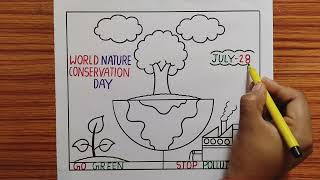 World Nature Conservation Day Poster Drawing / Nature Conservation Day Drawing / Save Earth Drawing