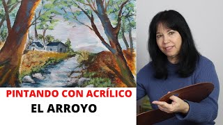 Como pintar un arroyo ,arboles, paisaje con casa, en ACRILICO. LANDSCAPE /ACRYLIC/ Painting-art